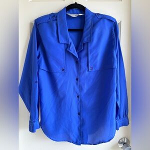 Diane Von Furstenberg GUC Vintage Womens Blue Button Down Shirt Blouse